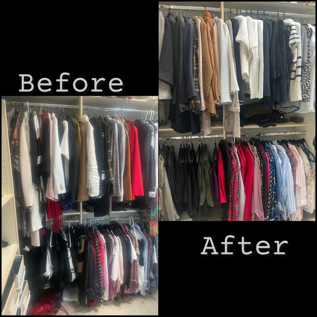 Before and after of wardrobe closet makeover