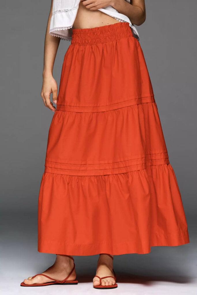 Bold maxi skirt adding color to a summer wardrobe