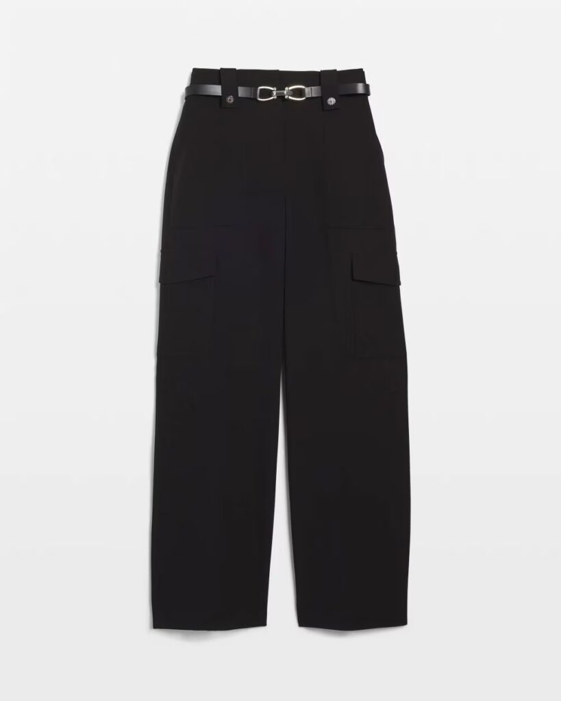 Black wide-leg trousers for a neutral outfit.